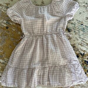 Girls' Light Pink Gingham Casual Tiered Dress